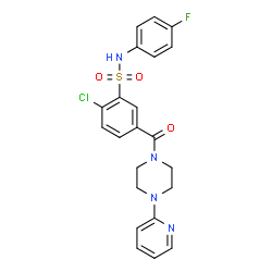 ChemSpider 2D Image | 2-Chloro-N-(4-fluorophenyl)-5-{[4-(2-pyridinyl)-1-piperazinyl]carbonyl}benzenesulfonamide | C22H20ClFN4O3S