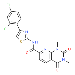 ChemSpider 2D Image | N-[4-(2,4-Dichlorophenyl)-1,3-thiazol-2-yl]-1,3-dimethyl-2,4-dioxo-1,2,3,4-tetrahydropyrido[2,3-d]pyrimidine-7-carboxamide | C19H13Cl2N5O3S