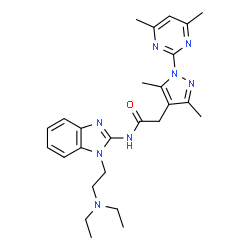 ChemSpider 2D Image | N-{1-[2-(Diethylamino)ethyl]-1H-benzimidazol-2-yl}-2-[1-(4,6-dimethyl-2-pyrimidinyl)-3,5-dimethyl-1H-pyrazol-4-yl]acetamide | C26H34N8O