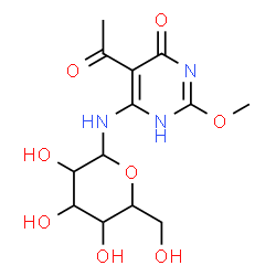 ChemSpider 2D Image | N-(5-Acetyl-2-methoxy-6-oxo-3,6-dihydro-4-pyrimidinyl)hexopyranosylamine | C13H19N3O8
