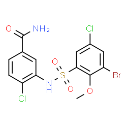 ChemSpider 2D Image | 3-{[(3-Bromo-5-chloro-2-methoxyphenyl)sulfonyl]amino}-4-chlorobenzamide | C14H11BrCl2N2O4S