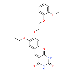 ChemSpider 2D Image | 5-{3-Ethoxy-4-[2-(2-methoxyphenoxy)ethoxy]benzylidene}-2,4,6(1H,3H,5H)-pyrimidinetrione | C22H22N2O7