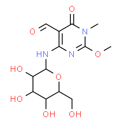 ChemSpider 2D Image | N-(5-Formyl-2-methoxy-1-methyl-6-oxo-1,6-dihydro-4-pyrimidinyl)hexopyranosylamine | C13H19N3O8