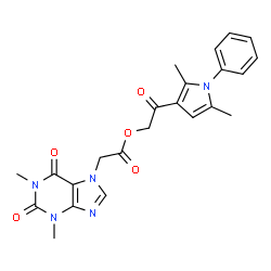 ChemSpider 2D Image | 2-(2,5-Dimethyl-1-phenyl-1H-pyrrol-3-yl)-2-oxoethyl (1,3-dimethyl-2,6-dioxo-1,2,3,6-tetrahydro-7H-purin-7-yl)acetate | C23H23N5O5