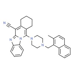 ChemSpider 2D Image | 11-{4-[(2-Methyl-1-naphthyl)methyl]-1-piperazinyl}-7,8,9,10-tetrahydrobenzimidazo[1,2-b]isoquinoline-6-carbonitrile | C32H31N5