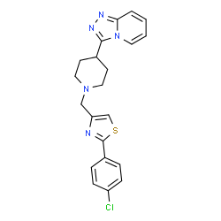 ChemSpider 2D Image | 3-(1-{[2-(4-Chlorophenyl)-1,3-thiazol-4-yl]methyl}-4-piperidinyl)[1,2,4]triazolo[4,3-a]pyridine | C21H20ClN5S