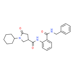 ChemSpider 2D Image | N-[2-(Benzylcarbamoyl)phenyl]-1-cyclohexyl-5-oxo-3-pyrrolidinecarboxamide | C25H29N3O3