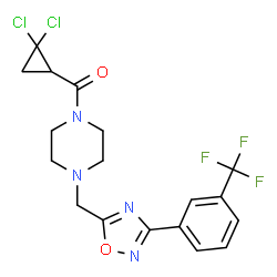 ChemSpider 2D Image | (2,2-Dichlorocyclopropyl)[4-({3-[3-(trifluoromethyl)phenyl]-1,2,4-oxadiazol-5-yl}methyl)-1-piperazinyl]methanone | C18H17Cl2F3N4O2