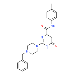 ChemSpider 2D Image | 2-(4-Benzyl-1-piperazinyl)-N-(4-methylphenyl)-6-oxo-1,4,5,6-tetrahydro-4-pyrimidinecarboxamide | C23H27N5O2