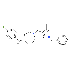 ChemSpider 2D Image | {4-[(1-Benzyl-5-chloro-3-methyl-1H-pyrazol-4-yl)methyl]-1,4-diazepan-1-yl}(4-fluorophenyl)methanone | C24H26ClFN4O