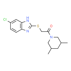 ChemSpider 2D Image | 2-[(6-Chloro-1H-benzimidazol-2-yl)sulfanyl]-1-(3,5-dimethyl-1-piperidinyl)ethanone | C16H20ClN3OS