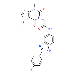 ChemSpider 2D Image | 2-(3,7-Dimethyl-2,6-dioxo-2,3,6,7-tetrahydro-1H-purin-1-yl)-N-[2-(4-fluorophenyl)-1H-benzimidazol-5-yl]acetamide | C22H18FN7O3