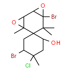 ChemSpider 2D Image | 5,7'-Dibromo-4-chloro-4,4',6',6'-tetramethyl-3',8'-dioxaspiro[cyclohexane-1,5'-tricyclo[5.1.0.0~2,4~]octan]-2-ol | C15H21Br2ClO3