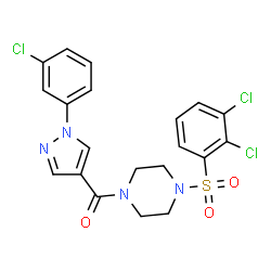 ChemSpider 2D Image | [1-(3-Chlorophenyl)-1H-pyrazol-4-yl]{4-[(2,3-dichlorophenyl)sulfonyl]-1-piperazinyl}methanone | C20H17Cl3N4O3S