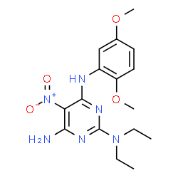 ChemSpider 2D Image | N~4~-(2,5-Dimethoxyphenyl)-N~2~,N~2~-diethyl-5-nitro-2,4,6-pyrimidinetriamine | C16H22N6O4