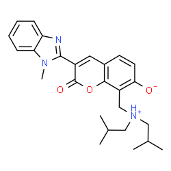 ChemSpider 2D Image | 8-[(Diisobutylamino)methyl]-7-hydroxy-3-(1-methyl-1H-benzimidazol-2-yl)-2H-chromen-2-one | C26H31N3O3