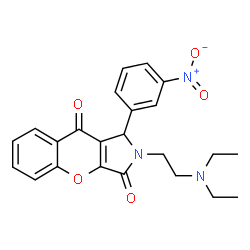 ChemSpider 2D Image | 2-[2-(Diethylamino)ethyl]-1-(3-nitrophenyl)-1,2-dihydrochromeno[2,3-c]pyrrole-3,9-dione | C23H23N3O5