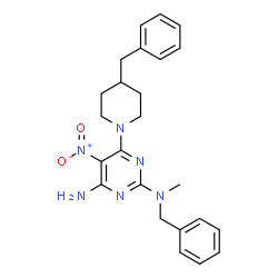ChemSpider 2D Image | N~2~-Benzyl-6-(4-benzyl-1-piperidinyl)-N~2~-methyl-5-nitro-2,4-pyrimidinediamine | C24H28N6O2