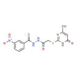 ChemSpider 2D Image | N'-{[(4-Hydroxy-6-oxo-1,6-dihydro-2-pyrimidinyl)sulfanyl]acetyl}-3-nitrobenzohydrazide | C13H11N5O6S