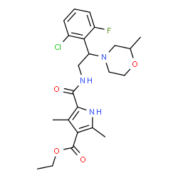 ChemSpider 2D Image | Ethyl 5-{[2-(2-chloro-6-fluorophenyl)-2-(2-methyl-4-morpholinyl)ethyl]carbamoyl}-2,4-dimethyl-1H-pyrrole-3-carboxylate | C23H29ClFN3O4
