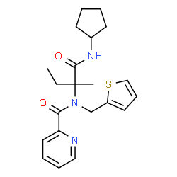 ChemSpider 2D Image | N-[1-(Cyclopentylamino)-2-methyl-1-oxo-2-butanyl]-N-(2-thienylmethyl)-2-pyridinecarboxamide | C21H27N3O2S