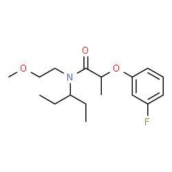 ChemSpider 2D Image | 2-(3-Fluorophenoxy)-N-(2-methoxyethyl)-N-(3-pentanyl)propanamide | C17H26FNO3