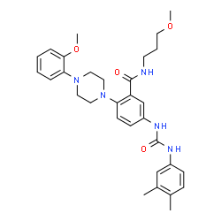 ChemSpider 2D Image | 5-{[(3,4-Dimethylphenyl)carbamoyl]amino}-2-[4-(2-methoxyphenyl)-1-piperazinyl]-N-(3-methoxypropyl)benzamide | C31H39N5O4