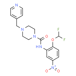ChemSpider 2D Image | N-[2-(Difluoromethoxy)-5-nitrophenyl]-4-(4-pyridinylmethyl)-1-piperazinecarboxamide | C18H19F2N5O4