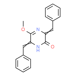 ChemSpider 2D Image | 3,6-Dibenzylidene-5-methoxy-3,6-dihydro-2(1H)-pyrazinone | C19H16N2O2