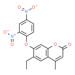 ChemSpider 2D Image | 7-(2,4-Dinitrophenoxy)-6-ethyl-4-methyl-2H-chromen-2-one | C18H14N2O7