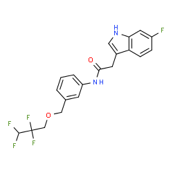 ChemSpider 2D Image | 2-(6-Fluoro-1H-indol-3-yl)-N-{3-[(2,2,3,3-tetrafluoropropoxy)methyl]phenyl}acetamide | C20H17F5N2O2