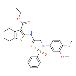 ChemSpider 2D Image | Ethyl 2-{[N-(3,4-dimethoxyphenyl)-N-(phenylsulfonyl)glycyl]amino}-4,5,6,7-tetrahydro-1-benzothiophene-3-carboxylate | C27H30N2O7S2