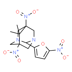 ChemSpider 2D Image | 6,6-Dimethyl-5,7-dinitro-2-(5-nitro-2-furyl)-1,3-diazatricyclo[3.3.1.1~3,7~]decane | C14H17N5O7