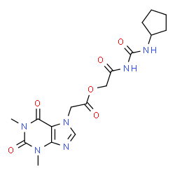 ChemSpider 2D Image | 2-[(Cyclopentylcarbamoyl)amino]-2-oxoethyl (1,3-dimethyl-2,6-dioxo-1,2,3,6-tetrahydro-7H-purin-7-yl)acetate | C17H22N6O6