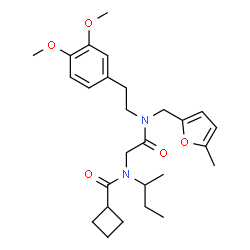 ChemSpider 2D Image | N-sec-Butyl-N-(2-{[2-(3,4-dimethoxyphenyl)ethyl][(5-methyl-2-furyl)methyl]amino}-2-oxoethyl)cyclobutanecarboxamide | C27H38N2O5