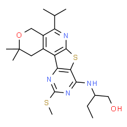 ChemSpider 2D Image | 2-{[5-Isopropyl-2,2-dimethyl-10-(methylsulfanyl)-1,4-dihydro-2H-pyrano[4'',3'':4',5']pyrido[3',2':4,5]thieno[3,2-d]pyrimidin-8-yl]amino}-1-butanol | C22H30N4O2S2