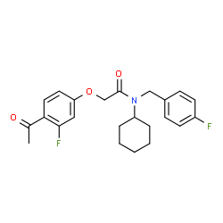 ChemSpider 2D Image | 2-(4-Acetyl-3-fluorophenoxy)-N-cyclohexyl-N-(4-fluorobenzyl)acetamide | C23H25F2NO3