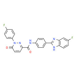 ChemSpider 2D Image | N-[4-(5-Fluoro-1H-benzimidazol-2-yl)phenyl]-1-(4-fluorophenyl)-6-oxo-1,6-dihydro-3-pyridazinecarboxamide | C24H15F2N5O2