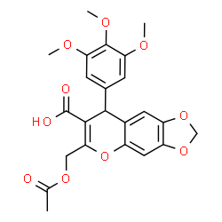ChemSpider 2D Image | 6-(Acetoxymethyl)-8-(3,4,5-trimethoxyphenyl)-8H-[1,3]dioxolo[4,5-g]chromene-7-carboxylic acid | C23H22O10