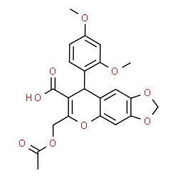 ChemSpider 2D Image | 6-(Acetoxymethyl)-8-(2,4-dimethoxyphenyl)-8H-[1,3]dioxolo[4,5-g]chromene-7-carboxylic acid | C22H20O9