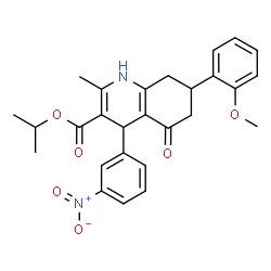 ChemSpider 2D Image | Isopropyl 7-(2-methoxyphenyl)-2-methyl-4-(3-nitrophenyl)-5-oxo-1,4,5,6,7,8-hexahydro-3-quinolinecarboxylate | C27H28N2O6