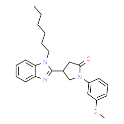 ChemSpider 2D Image | 4-(1-Hexyl-1H-benzimidazol-2-yl)-1-(3-methoxyphenyl)-2-pyrrolidinone | C24H29N3O2