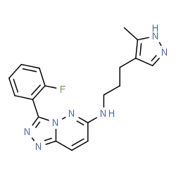 ChemSpider 2D Image | 3-(2-Fluorophenyl)-N-[3-(5-methyl-1H-pyrazol-4-yl)propyl][1,2,4]triazolo[4,3-b]pyridazin-6-amine | C18H18FN7