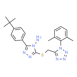 ChemSpider 2D Image | 3-({[1-(2,6-Dimethylphenyl)-1H-tetrazol-5-yl]methyl}sulfanyl)-5-[4-(2-methyl-2-propanyl)phenyl]-4H-1,2,4-triazol-4-amine | C22H26N8S