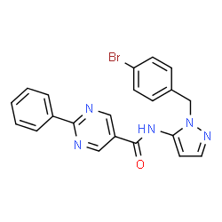 ChemSpider 2D Image | N-[1-(4-Bromobenzyl)-1H-pyrazol-5-yl]-2-phenyl-5-pyrimidinecarboxamide | C21H16BrN5O