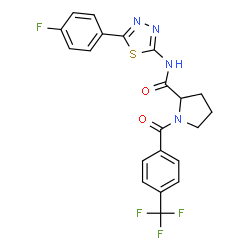 ChemSpider 2D Image | N-[5-(4-Fluorophenyl)-1,3,4-thiadiazol-2-yl]-1-[4-(trifluoromethyl)benzoyl]prolinamide | C21H16F4N4O2S