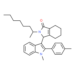 ChemSpider 2D Image | 3-[1-Methyl-2-(4-methylphenyl)-1H-indol-3-yl]-2-(2-octanyl)-2,3,4,5,6,7-hexahydro-1H-isoindol-1-one | C32H40N2O
