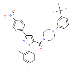 ChemSpider 2D Image | [1-(2,4-Dimethylphenyl)-3-(4-nitrophenyl)-1H-pyrazol-5-yl]{4-[3-(trifluoromethyl)phenyl]-1-piperazinyl}methanone | C29H26F3N5O3