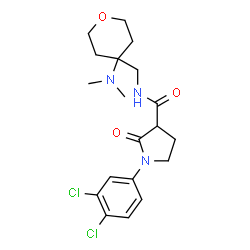 ChemSpider 2D Image | 1-(3,4-Dichlorophenyl)-N-{[4-(dimethylamino)tetrahydro-2H-pyran-4-yl]methyl}-2-oxo-3-pyrrolidinecarboxamide | C19H25Cl2N3O3