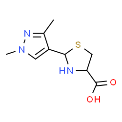 ChemSpider 2D Image | 2-(1,3-dimethylpyrazol-4-yl)-1,3-thiazolidine-4-carboxylic acid | C9H13N3O2S